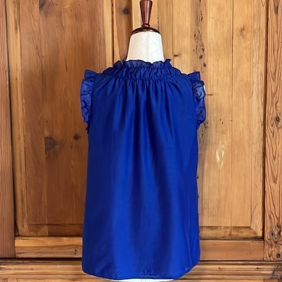 Loft Petites Blue Silk/Cotton Double layered Sleeveless Ruffle Blouse Sz… - Picture 6 of 14